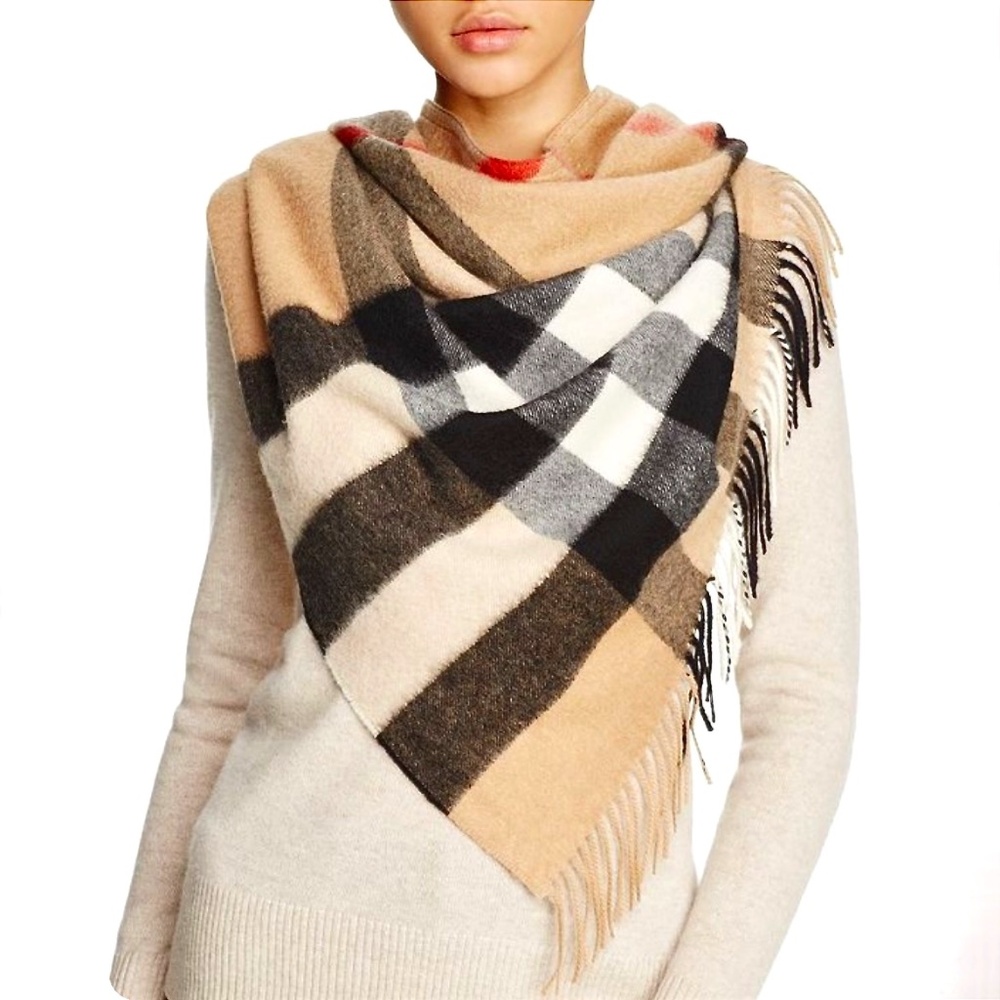 Burberry Cashmere Giant Check Triangle Bandana Scarf / Wrap